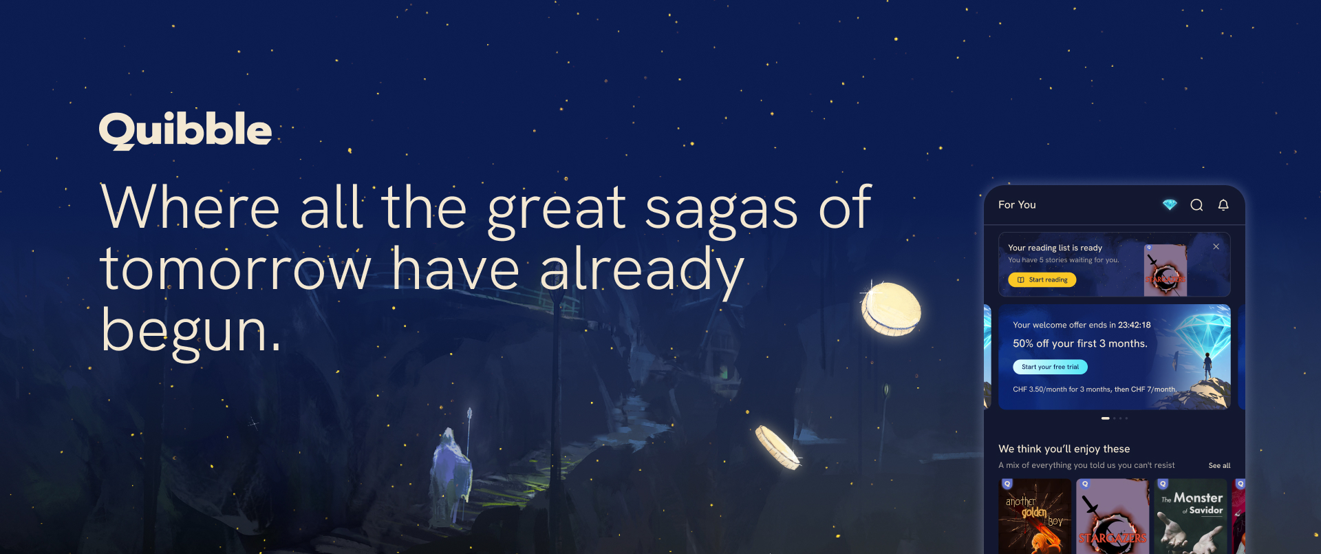 Discovery splash banner for Quibble Worlds Discord server