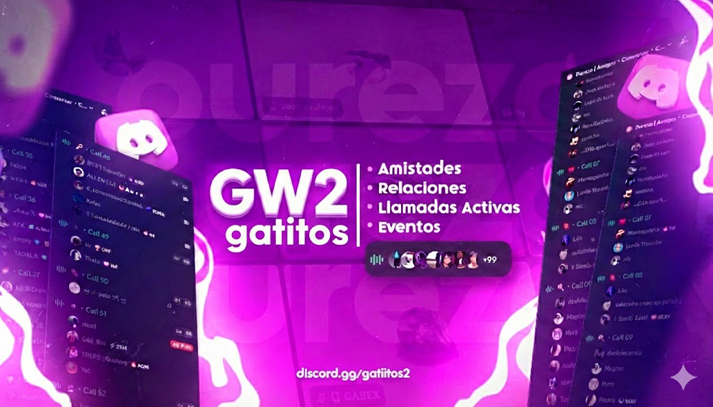 Discovery splash banner for GW2 🌎 | VC Activo・Español・Social・Gaming・Anime・Amigos・Juegos・Mexico・España・Argentina・Comunidad Discord server