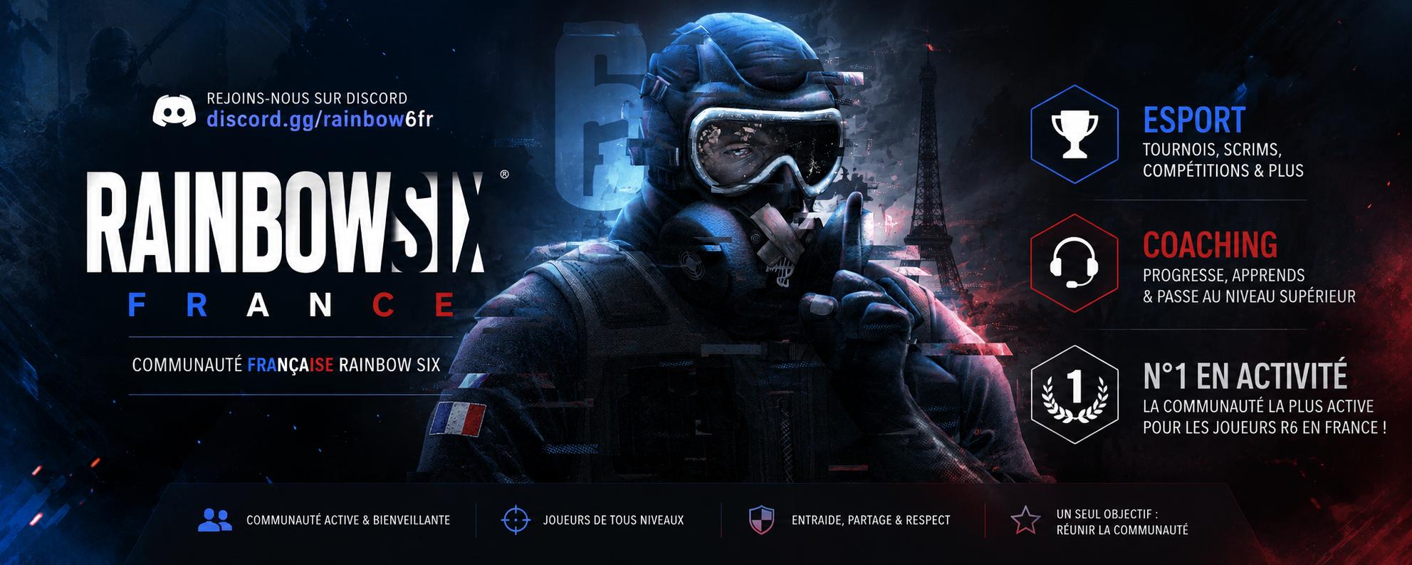 Discovery splash banner for Rainbow Six France | R6 Discord server